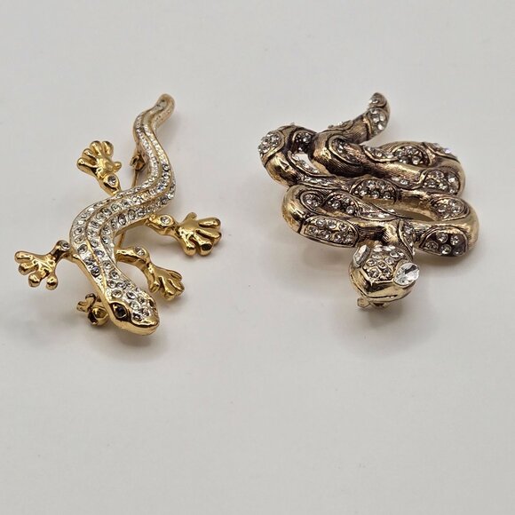 Reptile Lizzard 2PC Brooch Set Gold Silver Tone Amphibian Reptile Figural Pins - Picture 9 of 14